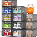 Home 92 12 pack clear shoe storage organizer with magnetic door,